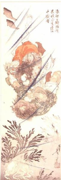 Rorihakucho Cho Jun og Kokusempu Ri Ki i en kamp under vandet, fra romanen Suikoden, 19. århundrede (træsnit i farver) af Tsukioka Yoshitoshi